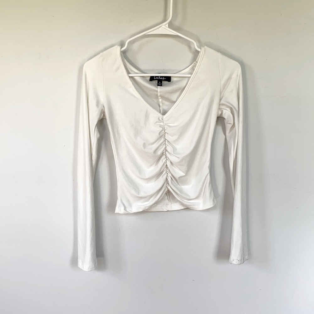 Lulus White Ruched Long Sleeve Shirt